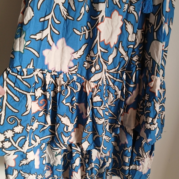 Women’s Knox Rose Blue Floral Puff Sleeve Layered Ruffle Hem Wrap Maxi Dress NWT - Picture 3 of 14